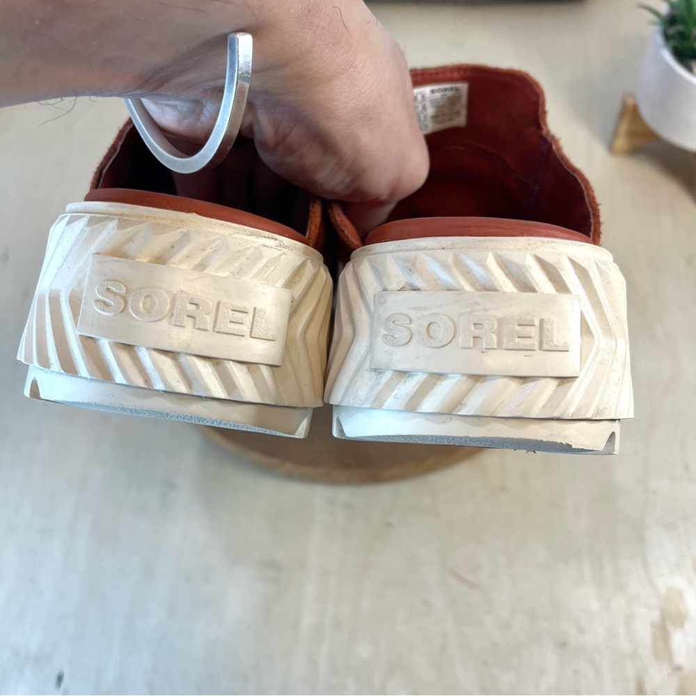 Sorel Suede Penny Mule in Burnt Orange and Cream Platform - Picture 12 of 16